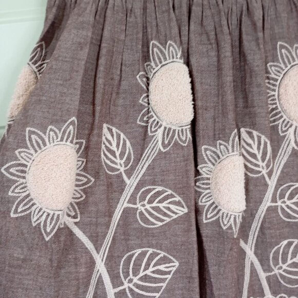 Sunflower Skirt Size L Embroidered Pink & Beige 100% Cotton Smocked Waist Women - Picture 4 of 9